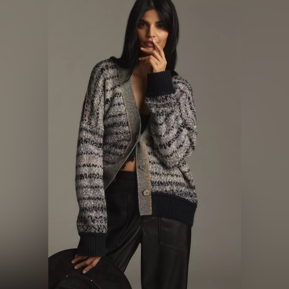 Anthropologie Pilcro Mash-Up V-Neck Cardigan Sweater Size S Oversized Slouchy